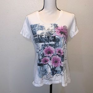 Style & Co Sport petite white floral zebra short sleeve top